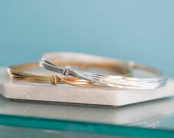 Sterling Silver Handmade Bangle,Sterling Silver And Gold Plated Wire Bangle,Designer Handmade Bracelet,Friendship Bracelet,Statement Bangle