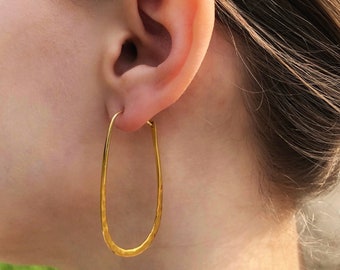 Gold Oval Hoop Hammered Earrings Sterling Silver Oval Hoop Earrings Gifts for Mom