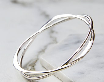 Twin Bangle Bracelet Sterling Silver Bracelet Arm Cuff Silver Solid Bangle Bracelet Infinity Bangle Chunky Silver Bangle