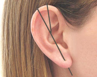 Ear Cuffs Black Oxidized Sterling Silver Ear Climbers Simple Ear Cuff Earrings Modern Earrings Geometric Earrings Ear Climber