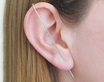 Silver Ear Cuff Silver Bar Earring Sterling Silver Ear Climbers Minimalist Earrings Ear Jacket Simple Earrings Edgy Earrings, Jewelry