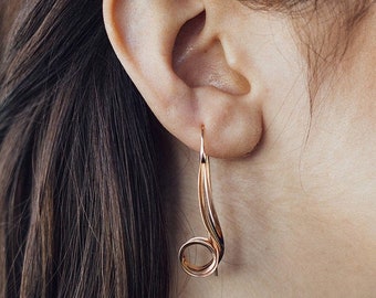 Curled Drop Earrings Rose Gold Handmade Earrings Rose Gold Dangle Earrings Sterling Silver Earrings Modern Earrings Spiral Earrings