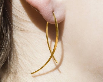 Gold Wishbone Drop Earrings Sterling Silver Minimalist Earrings Threader Earrings Handmade Earrings Simple Gold Earrings Cool Earrings