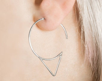 Wire Hoop Earrings Sterling Silver Geometric Earrings Minimalist Earrings Sterling Silver Earrings Pointed Hoop Earrings