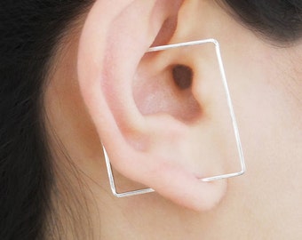 Square Ear Cuff Earrings Sterling Silver Ear Cuffs Ear Climbers Unique Earrings Ear Crawlers Threader Earrings Minimalist Earrings