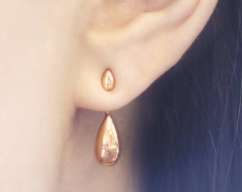 Rose Gold Ear Jackets Teardrop Earrings Stud Earrings Edgy Earrings Dainty Earring Rose Gold Jewelry Minimal Earrings Simple Earrings