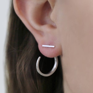 Sterling Silver Ear Jackets Hoop and Bar Earring Edgy Earrings Silver Stud Earring Spiky Ear Jacket Hoop Earrings Cool Gift image 1