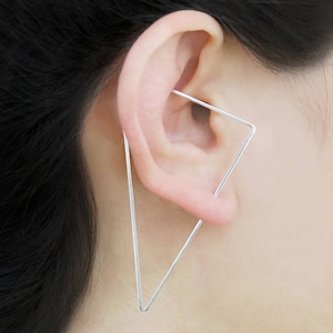 Triangle Ear Climber Designer Earring Edgy Earrings Sterling Silver Modern Earrings Triangle Earrings Ear Crawler Wire Earrings, 925 image 2