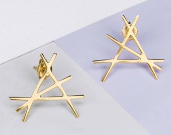 Geometric Gold Stud Earrings Gold Statement Studs Gold Plated Studs 925 Silver Studs Abstract Earrings Minimalist Earrings Fashion Jewellery