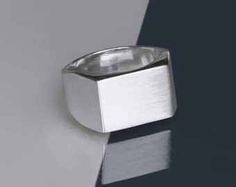 Mens Solid Sterling Silver Ring Silver Signet Ring Mens Jewellery Statement  Ring Rectangle Signet Ring 925 Silver Otis Jaxon