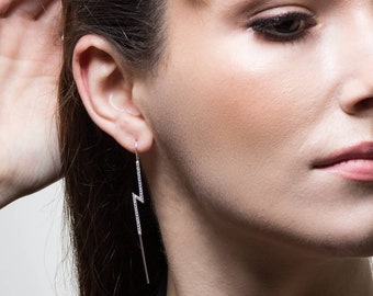 VINTAGE 925 Silver Gemstone long Ear Stud Hook Dangle robe de mariage Boucles d/'oreilles