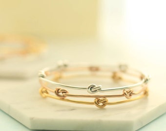 Knot Bangle Gold Sterling Silver and Gold Friendship Knot Bangle Mother Daughter Gift Anniversary Gift Tie The Knot Bracelet