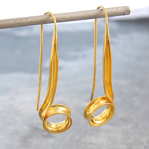 Gold Long Drop Spiral Twist Earrings Sterling Silver Etsy UK