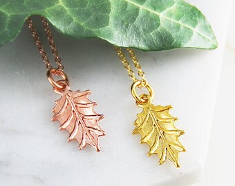 Holly Leaf Necklace Gold Dainty Christmas Necklace Leaf Pendant Anniversary Gift Gold