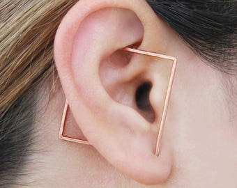 Rose Gold Ear Cuff Hoop Earrings Ear Cuffs Ear Climber Earrings Rose Gold Geometric Earrings Sterling Silver Earrings Unique Earrings