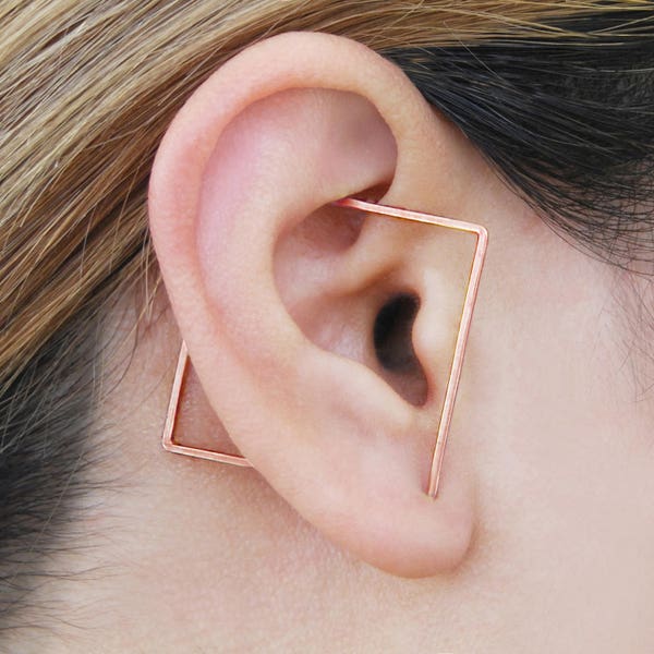 Rose Gold Ear Cuff Hoop Earrings Ear Cuffs Ear Climber Earrings Rose Gold Geometric Earrings Sterling Silver Earrings Unique Earrings