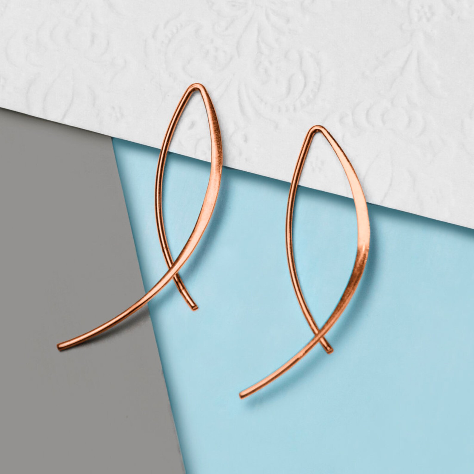 Rose Gold Wishbone Wire Drop Earrings Modern Earring Handmade Etsy UK