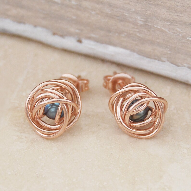 Rose Gold Necklace With Peacock Pearl Wire Wrapped Pendant Rose Gold Pearl Necklace freshwater Pearl Pendant Mothers Day Jewelry Studs Earrings