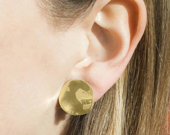 Gold Round Clip on Earrings Gold Earrings Clip on Earrings Gold Jewellery Button Earrings Modern Clip On Earrings Wavy Round Clipon 925 Clip