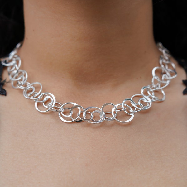 Silver Necklace Statement Necklace Sterling Silver Necklace Circle Necklace Classic Necklace Links Necklace Silver Rings Necklace