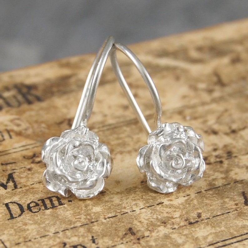 Sterling Silver Rose Flower Drop earrings