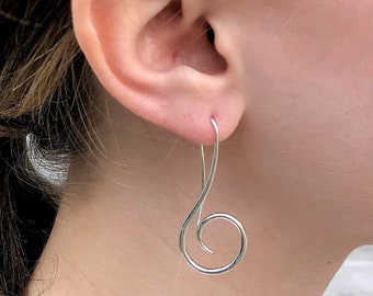 Long Drop Musical Note Earrings Sterling Silver Dangle Earring Hoop Earring Unusual Earrings Silver Graduation Gift