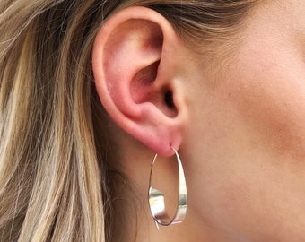 Sterling Silver Hoop Earrings, Curl Hoops, Chic and Sleek Minimalist Jewelry, Modern Statement Earrings, Unique Earrings Minimal Earrings