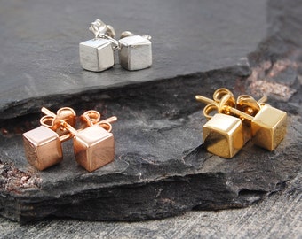Pendientes de plata de ley con forma de cubo cuadrado, pendientes minimalistas simples, regalo de cumpleaños