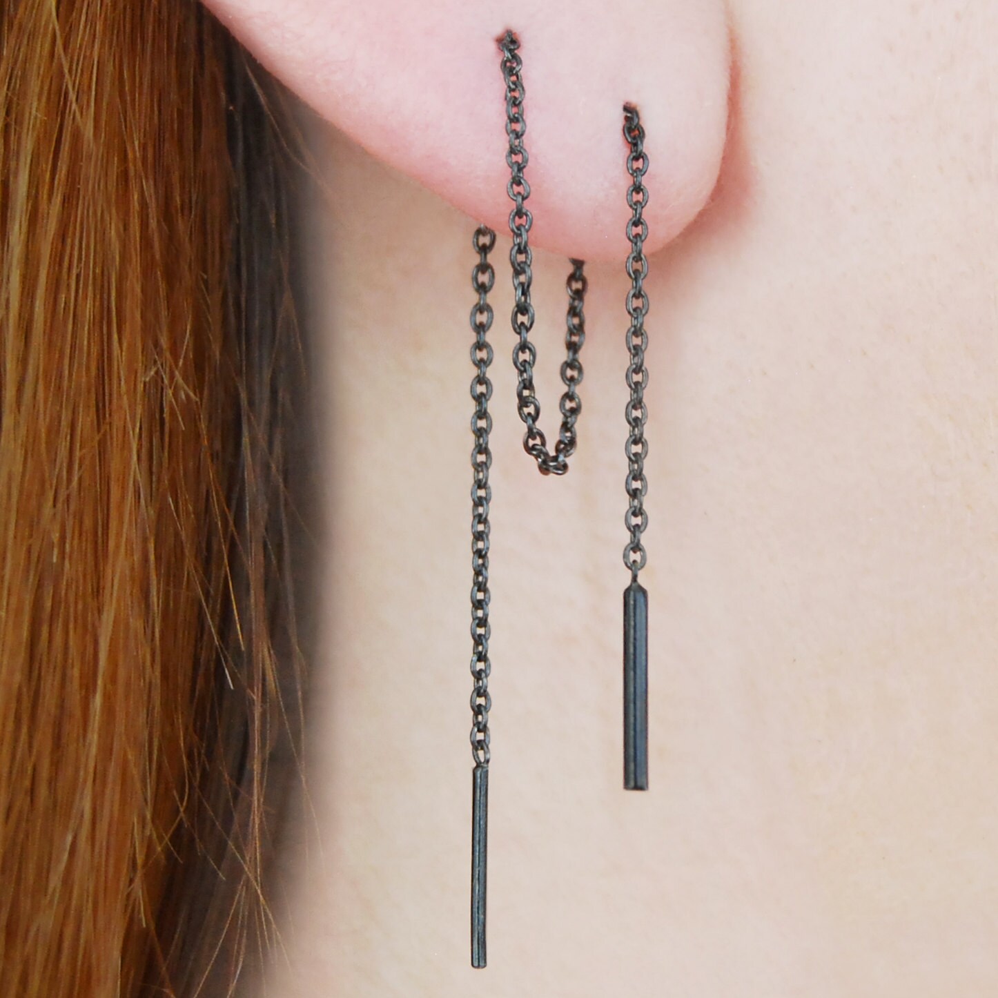 Black threader earrings deals
