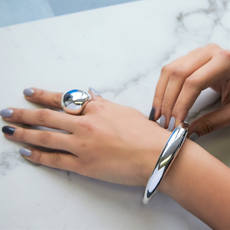 Chunky Silver Bangle Silver Statement Bangle Sterling Silver Cuff Bracelet Sterling Silver Bracelet Silver Heavy Bangle Mothers day Bracelet image 2