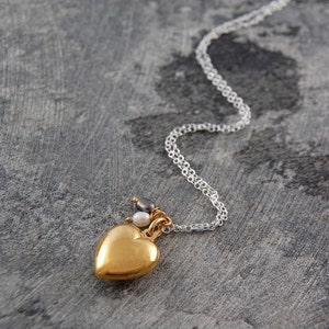 Gold Heart Locket Necklace Heart Pendant Locket Necklace with Photo Gifts for Mom Locket Necklaces with Pearl image 6