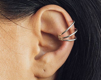 Silver Ear Cuff No Piercing Ear Cuff Triple Ear Cuff Fake Piercing Sterling Silver Cuff Earring Single Cuff Body Jewellery Gifts under 20