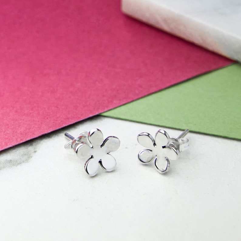 Sterling Silver Flower Stud Earrings Stud Earrings Flower Earrings Nature Jewelry Silver Studs Floral Stud Earrings image 4