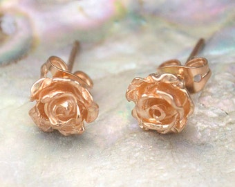 Flower Stud Earrings Rose Gold Floral Earrings Rose Gold Stud Earrings Sterling Silver Flower Earrings Gold Studs