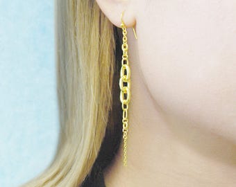 Gold Earrings Gold Chain Earrings Gold Drop Earrings Handmade Chain Earrings Gold Dangle Earrings Long Drop Earring Unusual Earrings