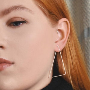Silver Hoop Earrings, Modern Earrings, Hoop Earring, Circle Earrings, Designer Earrings, Minimalist Earrings, Sterling Silver Earrings image 8