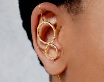 Zirconia Earrings Party Earrings Gold Geometric Earrings Circle Earrings Sparkling Earrings Ear Climbers Gold Ear Cuff Ear Pin Edgy Earrings