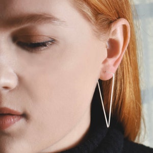 Triangle Ear Climber Designer Earring Edgy Earrings Sterling Silver Modern Earrings Triangle Earrings Ear Crawler Wire Earrings, 925 image 3