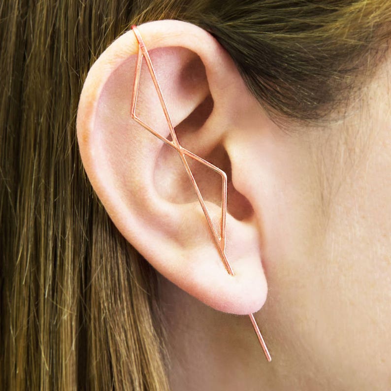 Rose Gold Ear Climber Rose Gold Cuff Earrings Modern Etsy