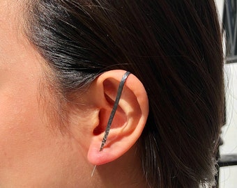 Hammered Black Sterling Silver Ear Cuff Oxidized Bar Earring Ear Climbers Minimalist Earrings Ear Jacket Simple Earrings