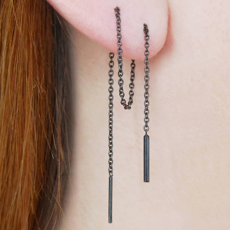 Oxidized Silver Chain Threader Earrings