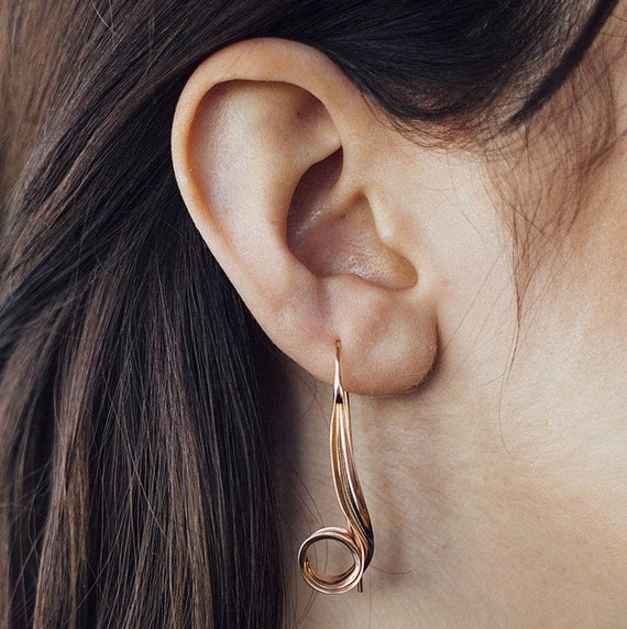 Curled Drop Earrings Rose Gold Handmade Earrings Rose Gold Dangle