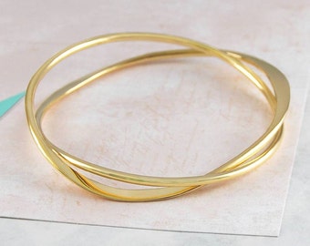 Twin Bangle Bracelet Gold Plated Sterling Silver Gold Cuff Bracelet Chunky Bracelet Statement Bracelet Anniversary Gift