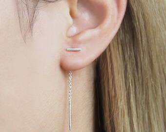 Sterling Silver Threader Earrings Bar Chain Earring Drop Earring Sterling Silver Chain Earrings Minimalist Earrings
