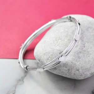 Sterling Silver Wire Wrapped Heart Bangle Bracelet Wire Cuff Bracelet Wire Wrapped Bangles Heart Jewelry Mothers Day Gift image 4