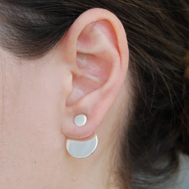 Silver Ear Jackets-Ear Jacket Earrings-Circle Ear Jackets-Modern Ear Jackets-Sterling Silver Circle Earrings-Geometric Earrings-OtisJaxon