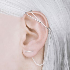 Sterling Silver Ear Cuff Chain Earrings Ear Jackets Sterling Silver Earring Modern Earring Ear Climber Cool Gift Punk Jewellery 925 stud