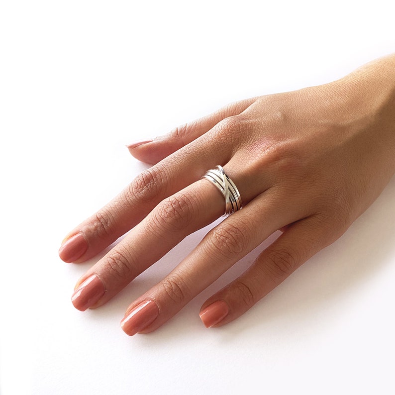 Overlapping Sterling Silver Wire Ring Silver Ring Square Wire Rings Sterling Silver Wrapped Ring Chunky Ring Statement Ring image 2