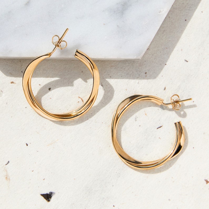 Gold Twisted Double Hoop Earrings for Women