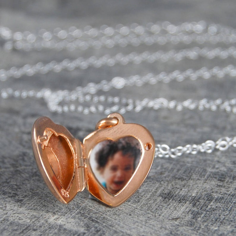 Gold Heart Locket Necklace with Photo Memory Locket Dainty Locket Necklace with Photo Sterling Silver Gold Locket Pendant image 5